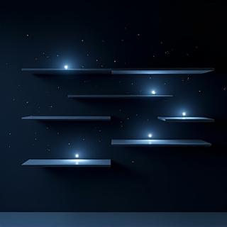 Starfield-themed floating shelving system